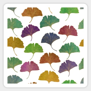 Colorful gold Ginkgo leaves watercolor print. Exotic tropical foliage Sticker